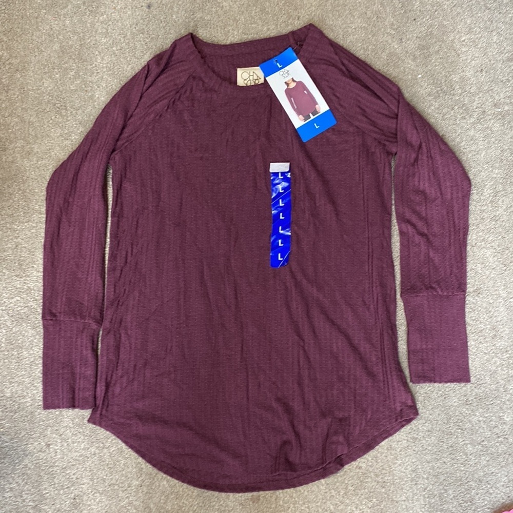 Chaser Burgundy Long Sleeve Tunic Top Size L NWT